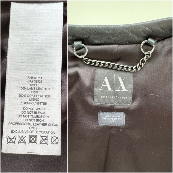 Armani Exchange Black Fitted Panelled Suede Leather Moto Jacket Biker size S - Picture 13 of 15